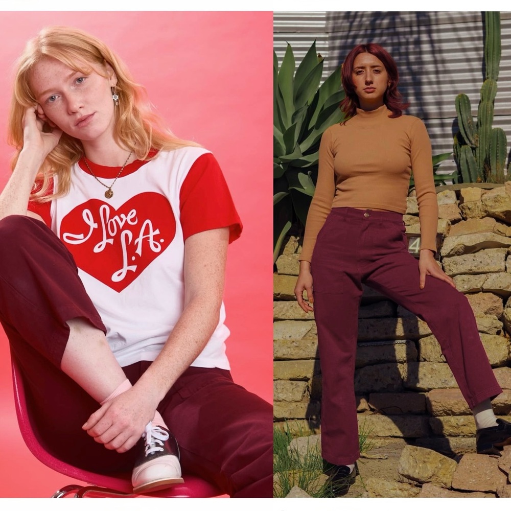 BIG BUD PRESS 90s Berry Twill Mid Rise Straight Leg Ankle Cropped Work Pants XXS
